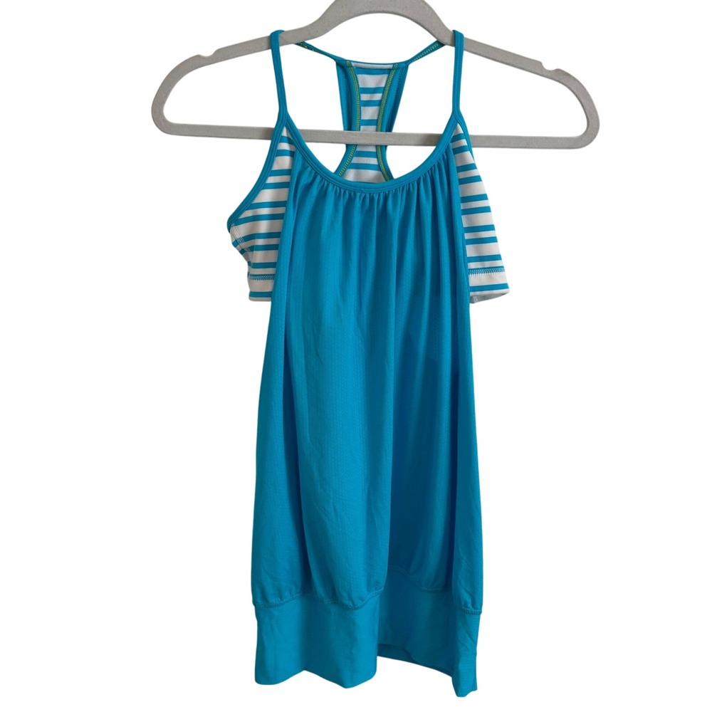 Lululemon Tank Top Sz 10 Athletic‎ Workout Layering Turquoise Blue Striped Yoga